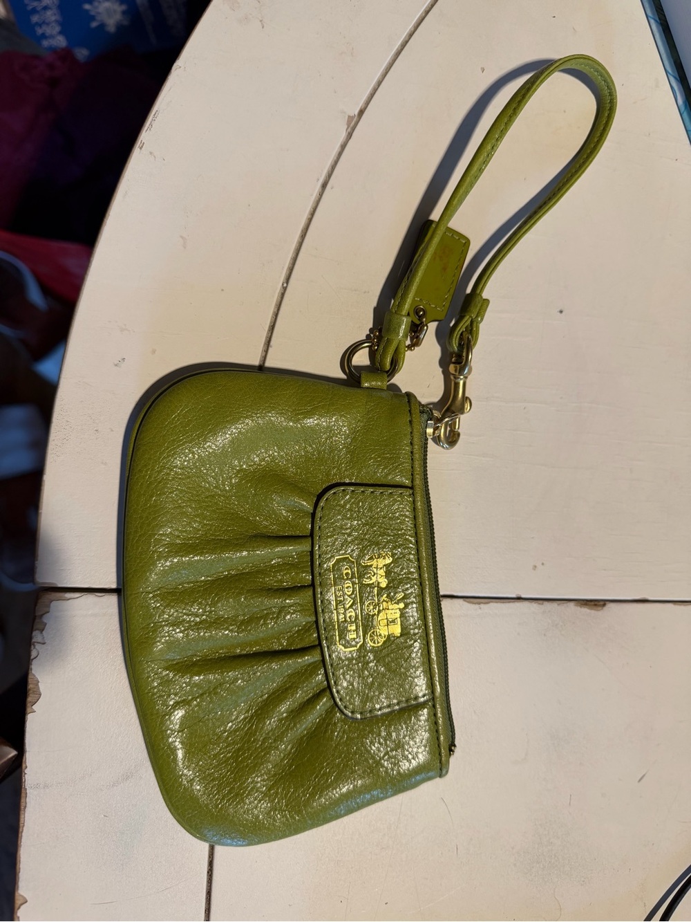 Coach Olive Green Leather Wristlet with Gold Hardware